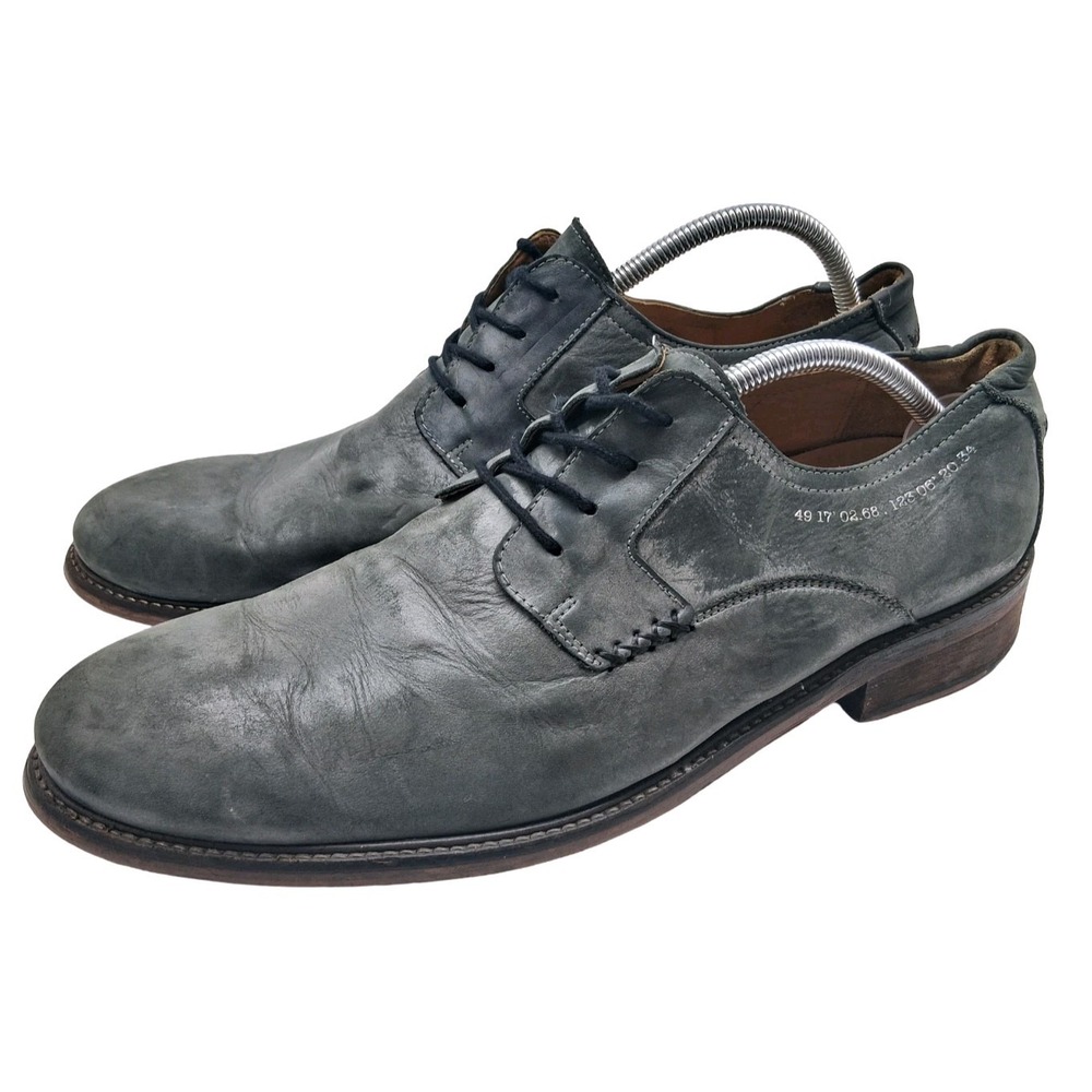 John Fluevog Derby Dress Shoes Mens 13 Gray Leather Round Toe Casual Portugal